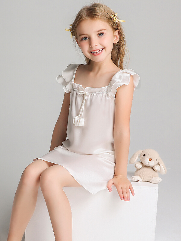 19 Momme Sweet Ruffled Silk Dress for Girls